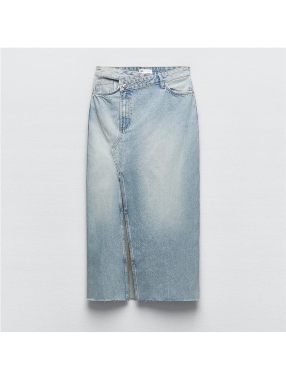 ZARA Asymmetrical Long Denim Skirt Blue with front slit SZ S-M
